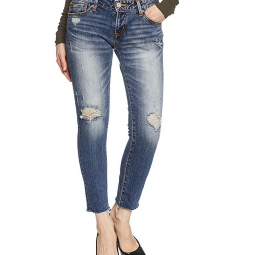 AZUL by moussy Crash Cut-off Cropped Skinny Jeans Size 24